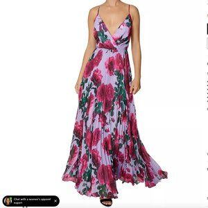 Laundry by Shelli Segal Rose Print Pleated Floral Maxi Dress 6